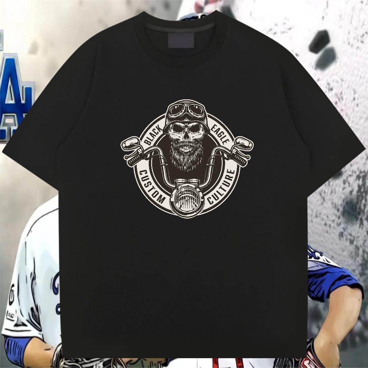 Loose T Shirts Men 230g Pure Cotton skull Sport DIY Printed Crew Neck Men Tees Fashion Design Wear