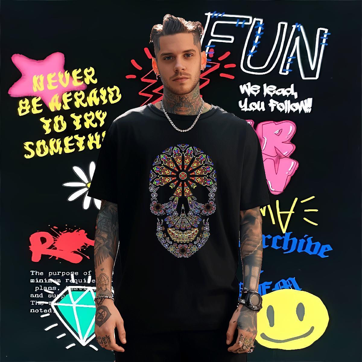 Wholesale Men T Shirts 230g 100% Cotton skull Sport DIY Logo Oversized Breathable Crew Neck Men Tops Tees 2024 Summer Clothes