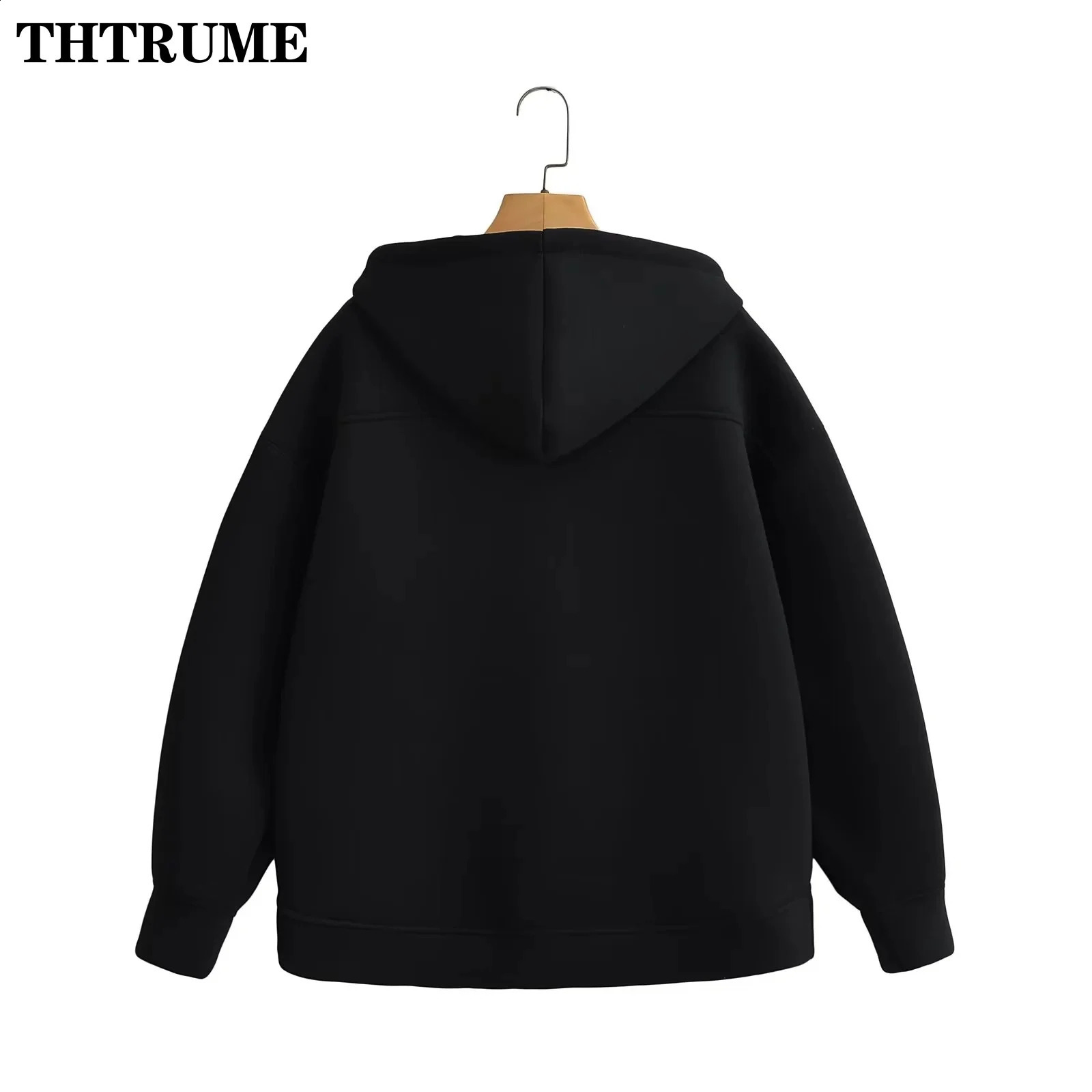 Winter Autumn Women Chic Hoodies Fashion Solid Zipper Oversized High Street Hooded Casual Office Lady Outwear Sweatshirts 240824