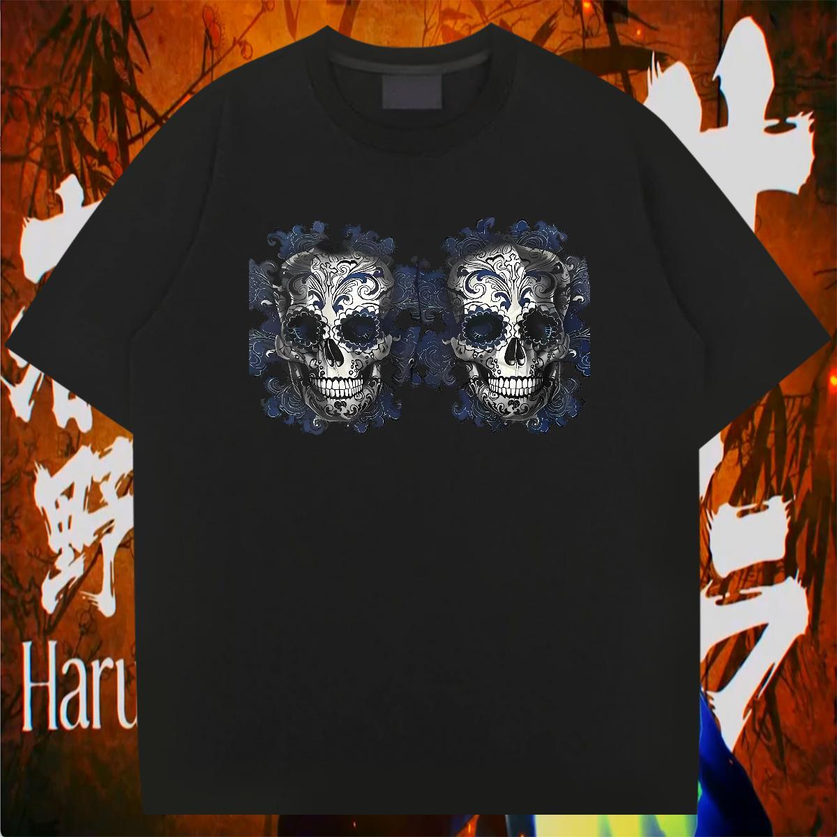 Wholesale T Shirts Men 230g Cotton skull Beach White Plus Size O-Neck Short Sleeve Tshirt for Man Woman Fashion Design Tops Shirt