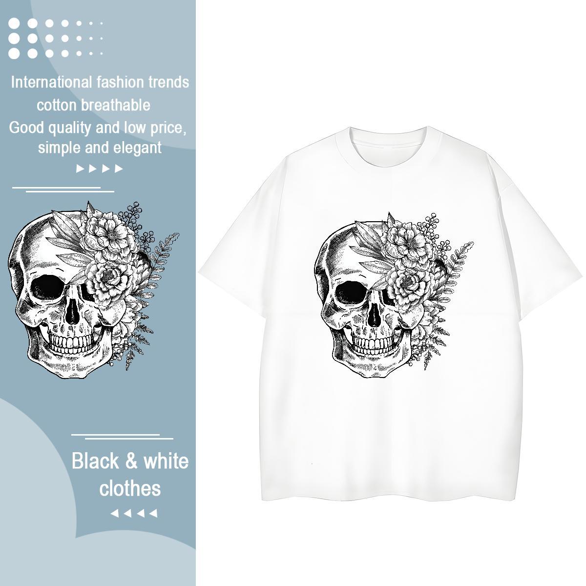 Classic Mens T Shirts 100% Cotton 230g skull Street wear Hip Hop Custom Print Plus Size Pure Cotton Men Tees 2024 Top Tees