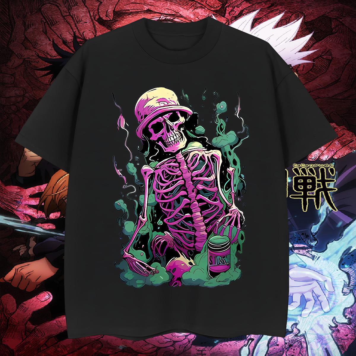 Classic T-Shirts 100% Cotton 230g skull High Street Hip Hop Floral Print Breathable Short Sleeve Tshirts Fashion Casual Tees Shirts