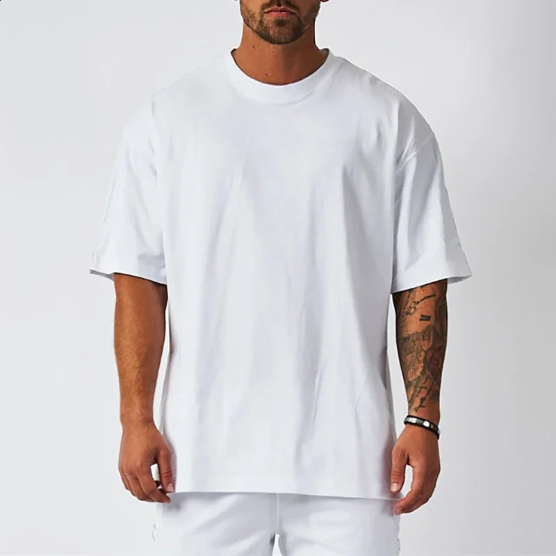 Cotton Mens Blank T-Shirt White Oversized Retro Solid Color T-Shirt Large Size Mens Womens Fashion Short Sleeve Mens T-Shirt 240824