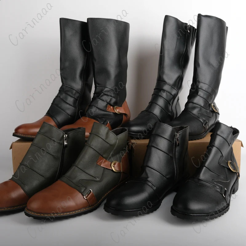 Mens medieval retro synthetic PU leather shoes medieval ankle boots Victorian Renaissance boots role-playing shoes 240823