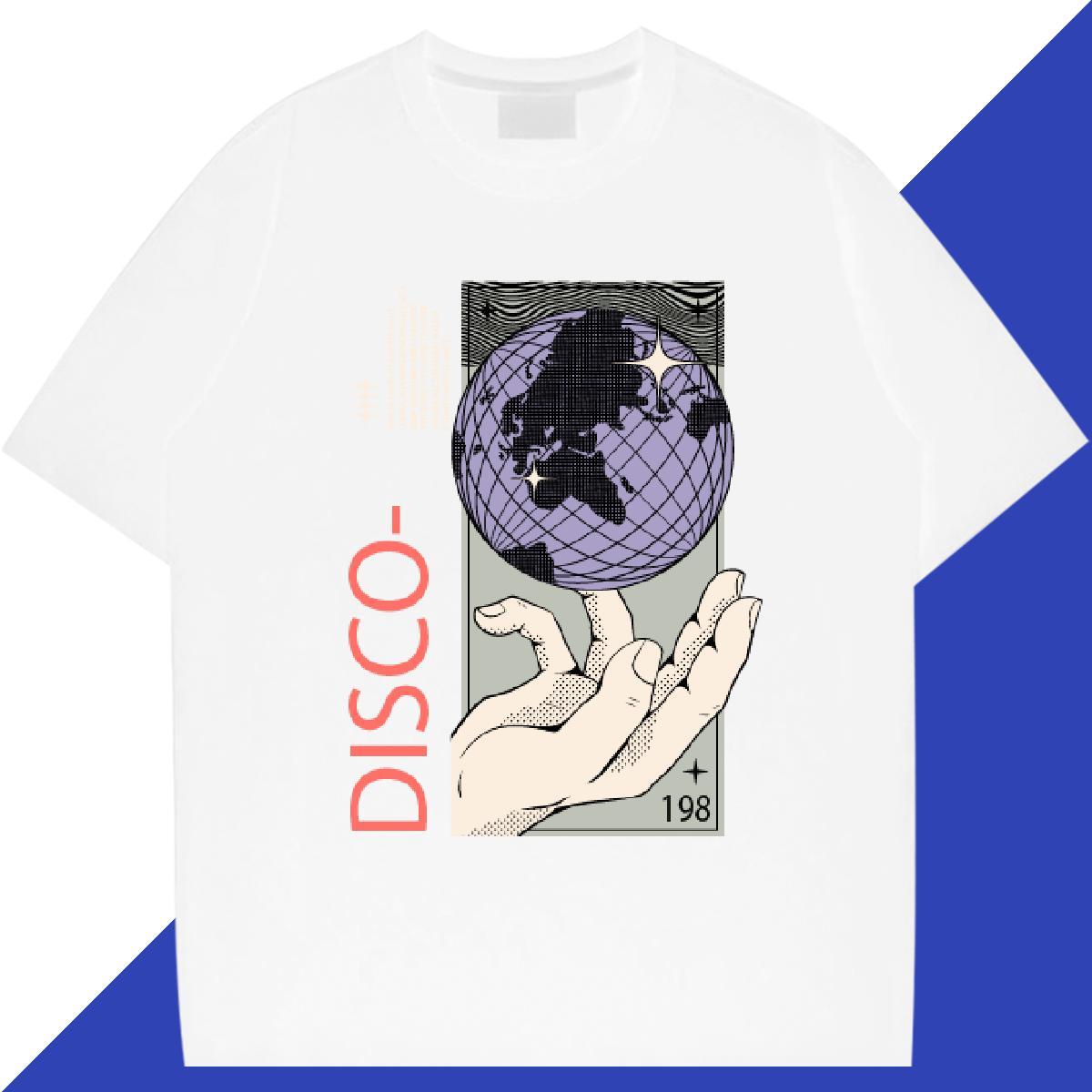 Soft Men T Shirts 230g Cotton disco Street Wear Custom Cartoon Breathable Short Sleeve Tshirts 2024 Polos