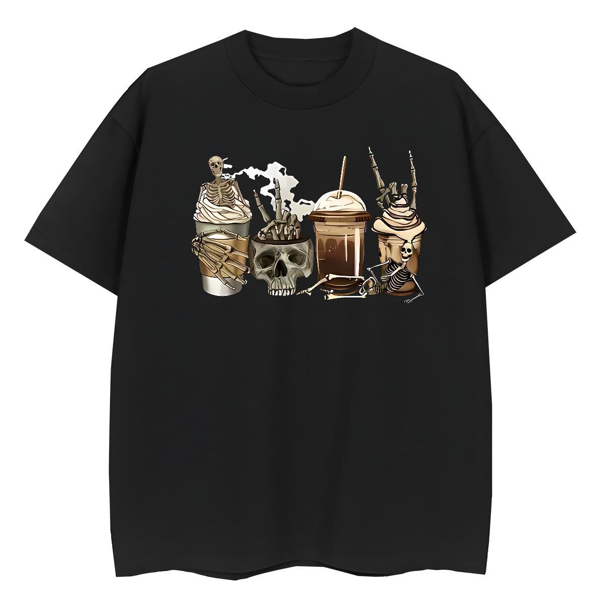 Loose Men T Shirts 230g Pure Cotton skull Daily Outfit Oversized 3XL 4XL Crew Neck Breathable Tshirt for Man Woman New Wear