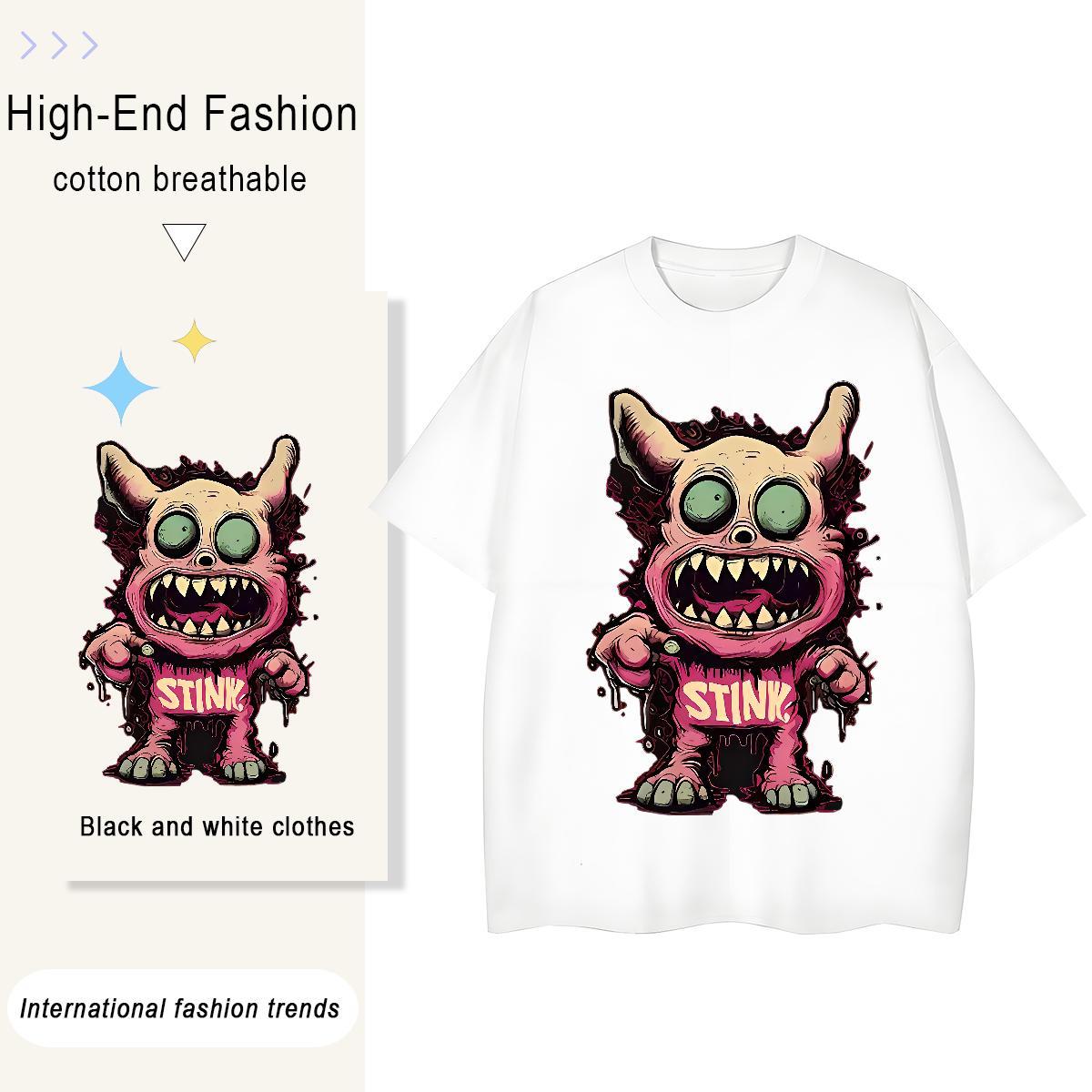 Loose fit Women Tees 230g 100% Cotton Terror Home Outdoor T Shirt For Woman Breathable Short Sleeve DIY Printed Tshirts