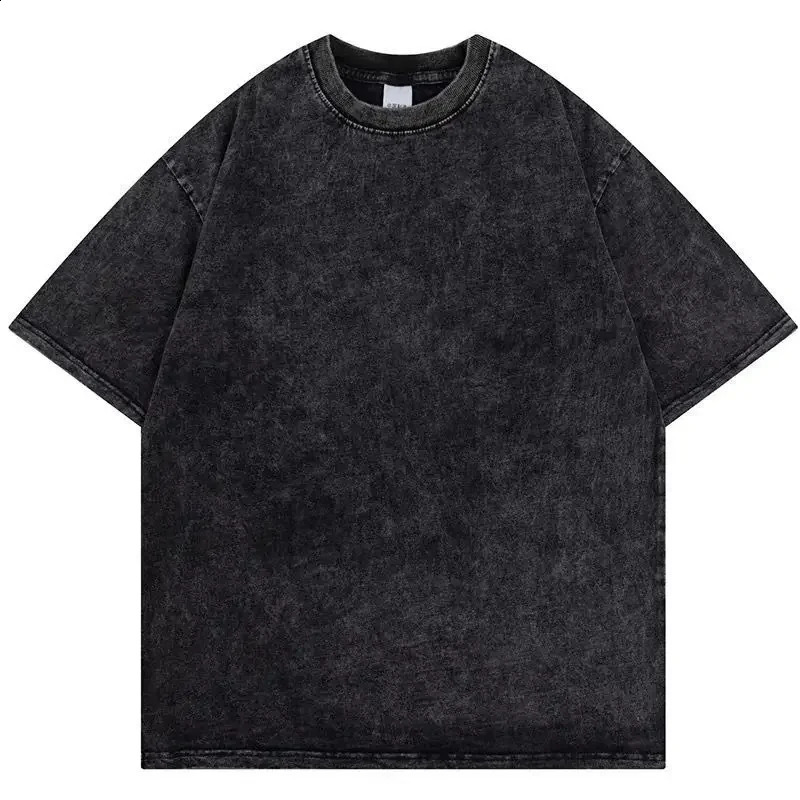 Couple Summer Washed T Shirt Retro Hip Hop Streetwear Men Women Casual T-shirt Short Sleeve Vintage Black Acid Wash Y2k Clothes 240813