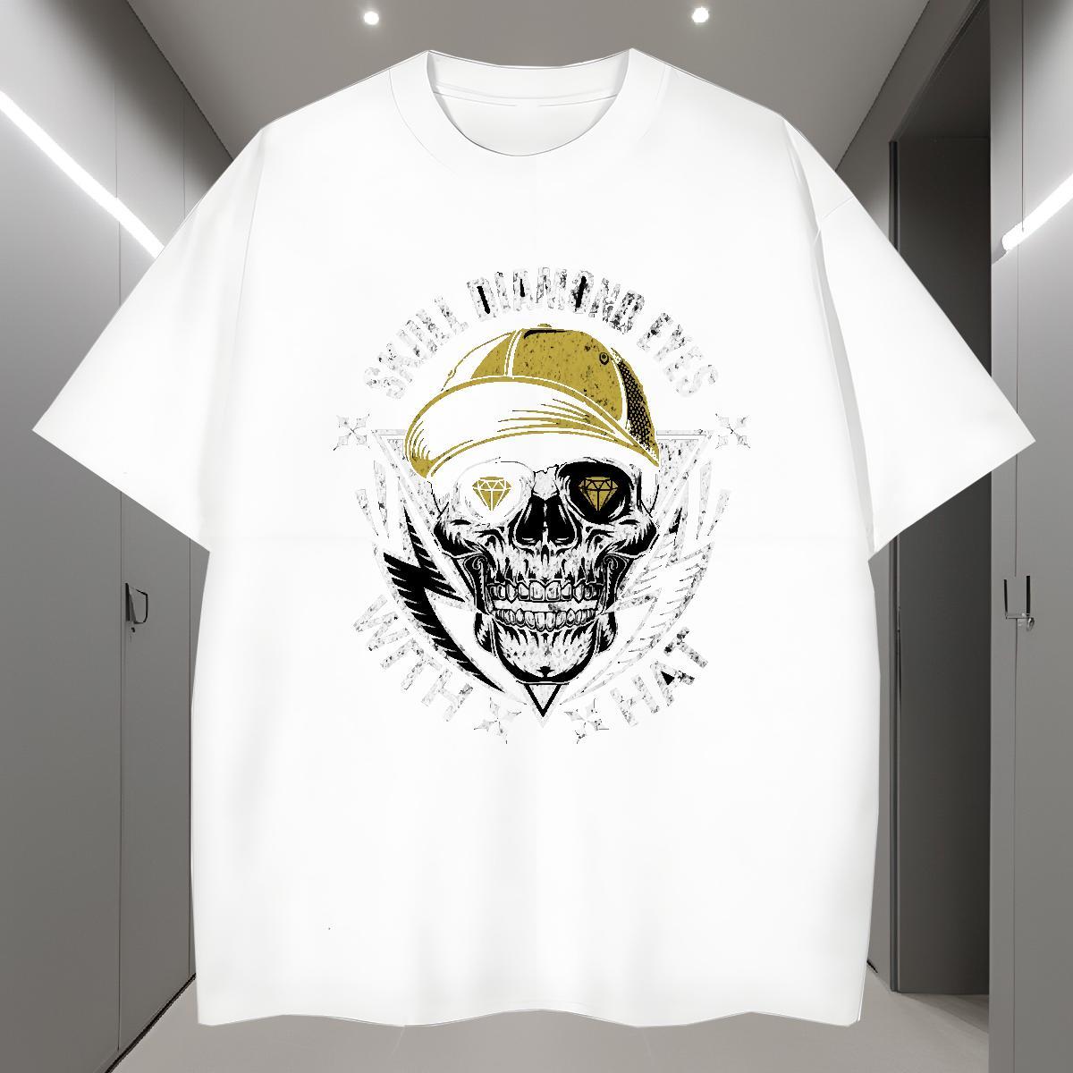 Comfortable T Shirt For Man 230g Pure Cotton skull Hip Hop Anime Breathable Short Sleeve Men Tees New Top Tees