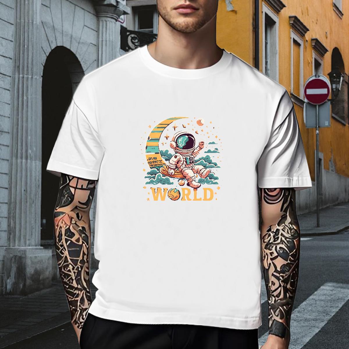 Cool T shirt 230g Pure Cotton spaceman Daily Wear Oversized 3XL 4XL Short Sleeve Soft Couples T Shirts Fashion Designer Polos