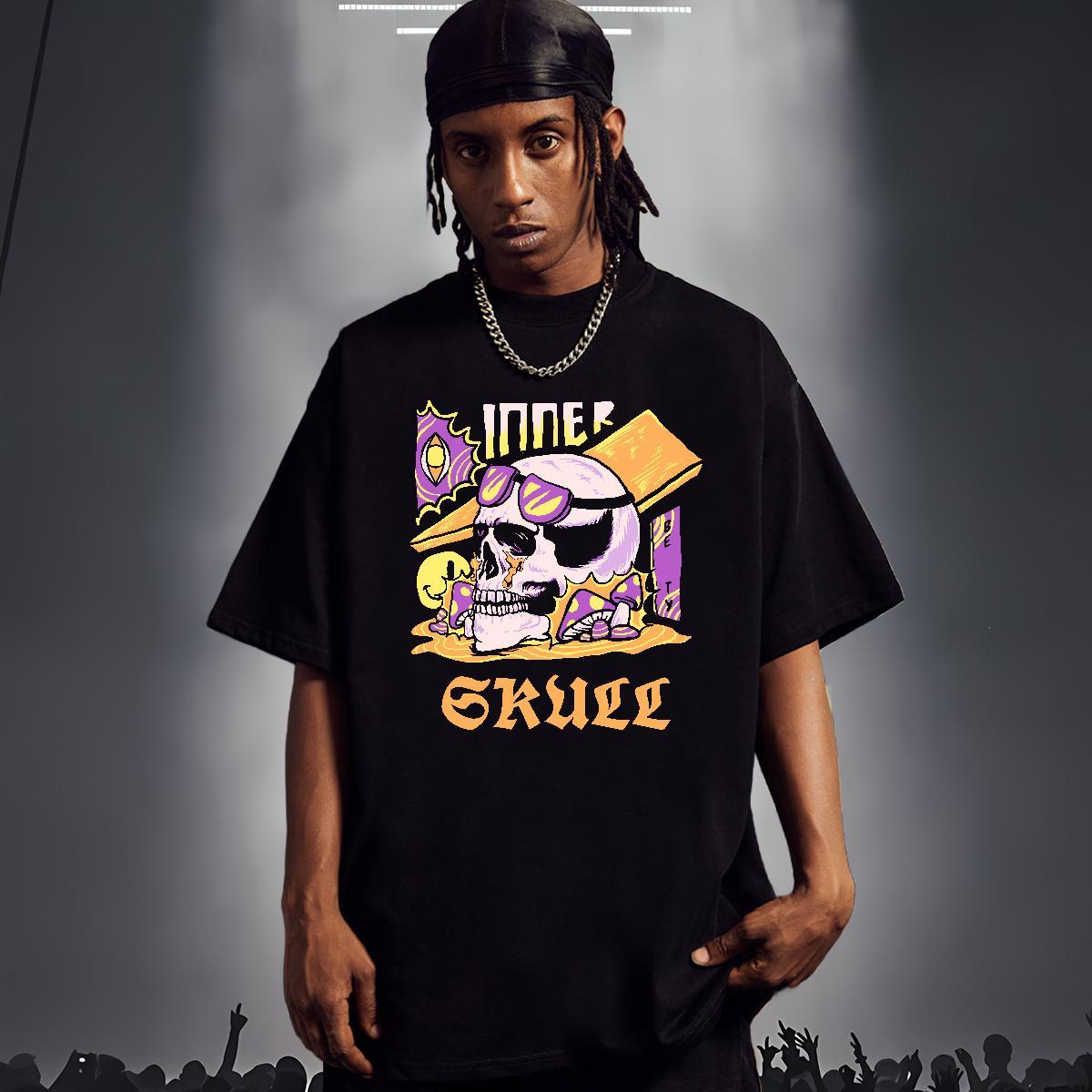 Wholesale Man T Shirts 230g Cotton skull High Street Hip Hop Custom Print Plus Size O Neck Short Sleeves Tshirts Fashion New Tops Tees