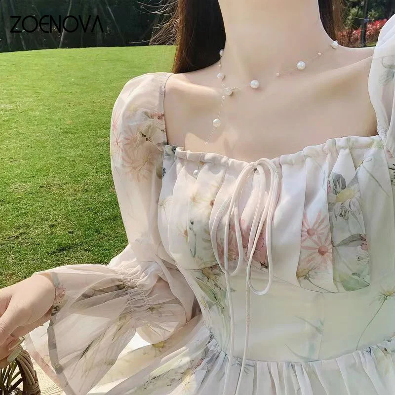 ZOENOVA Elegant French Style Tweed Dress Lace Details Spring Wardrobe Womens Long Dress Chiffon Material 240824