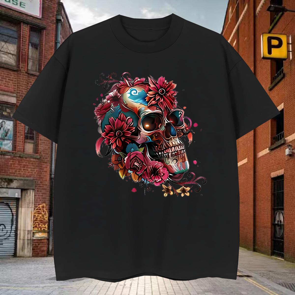 High Quality T Shirt For Man 230g Pure Cotton skull Street Casual DIY Breathable Soft Men Tees New Tees Shirts