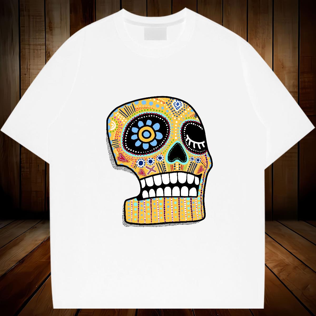 Soft Mens T Shirts 230g 100% Cotton skull Casual Beach Oversized Short Sleeve Soft Tshirts Brand Tops Tees