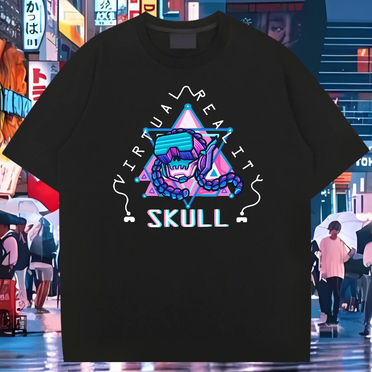 Loose T Shirts Men 100% Cotton 230g skull Street Wear Skull Breathable Crew Neck Mens Tshirts Factory Direct Tops Tees