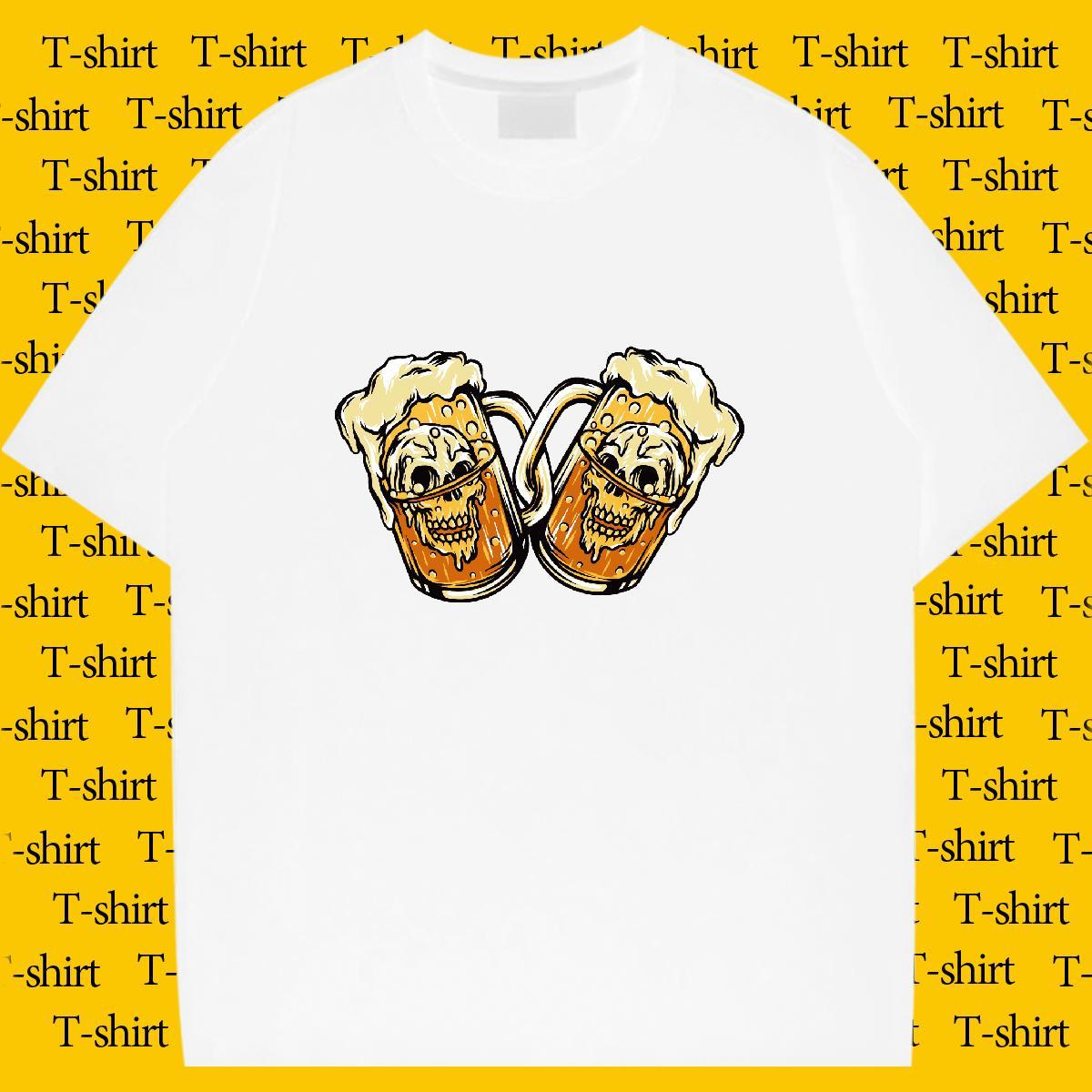 Cool Design T Shirt For Man 230g Pure Cotton skull Daily Wear Cartoon Print Breathable Crew Neck Men Tops Tees Designer Tshirts
