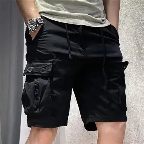 Trendy Japanese Style Loose Fit Straight Leg Cargo Pants For Men Casual Shorts Lightweight Summer Thrift Shorts 240824
