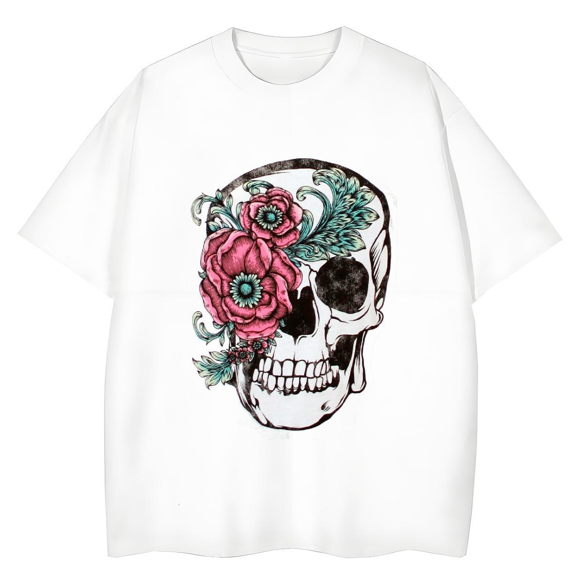 Popular T Shirts Men 230g Cotton skull Sports Casual Custom Printed Short Sleeve O-Neck Men Tees Fashion Clothings