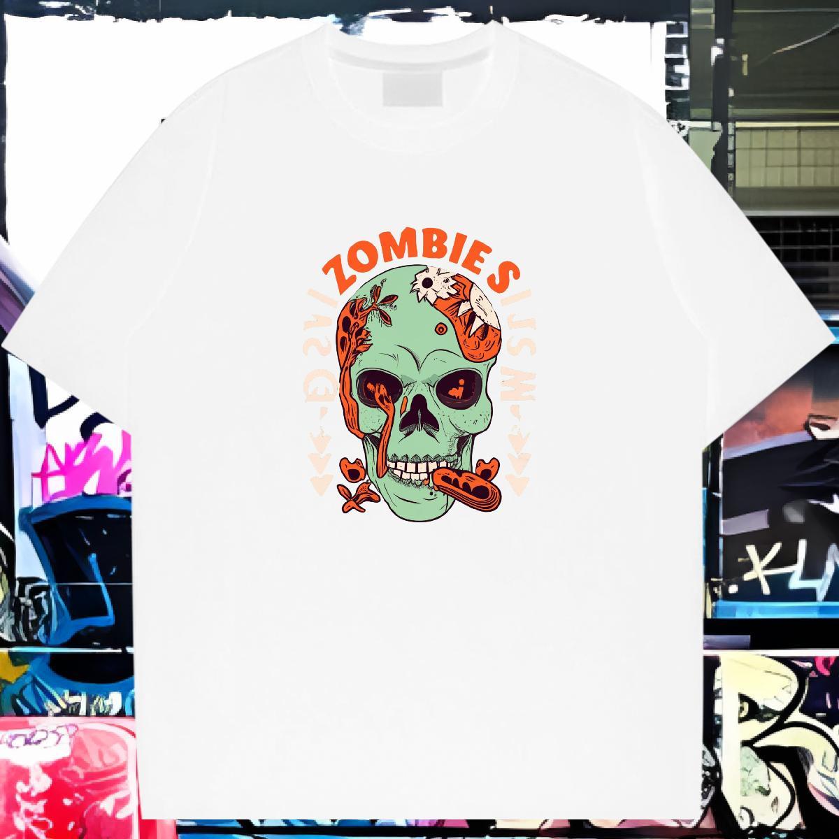 Unisex T-Shirts for Men 100% Cotton 230g skull High Street Hip Hop DIY Printed Round Neck Short Sleeve Tshirt for Man Woman Fashion Casual Tops