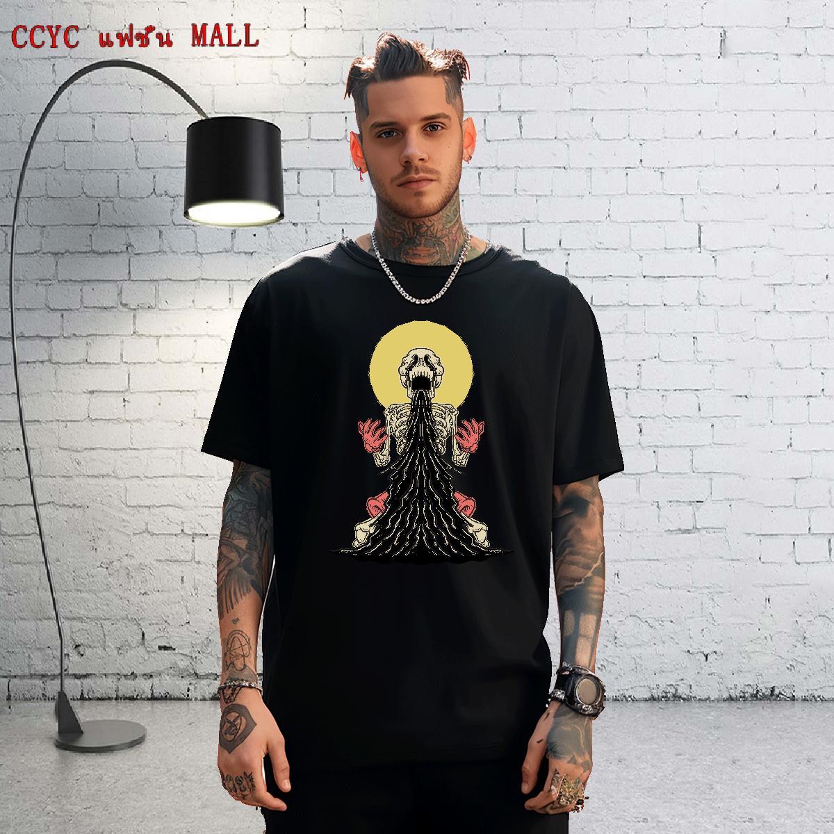 Classic T-Shirts for Men 100% Cotton 230g skull Summer Casual Plus Size Cartoon Breathable Crew Neck Men Clothes T-Shirt Stylist Tops Shirt