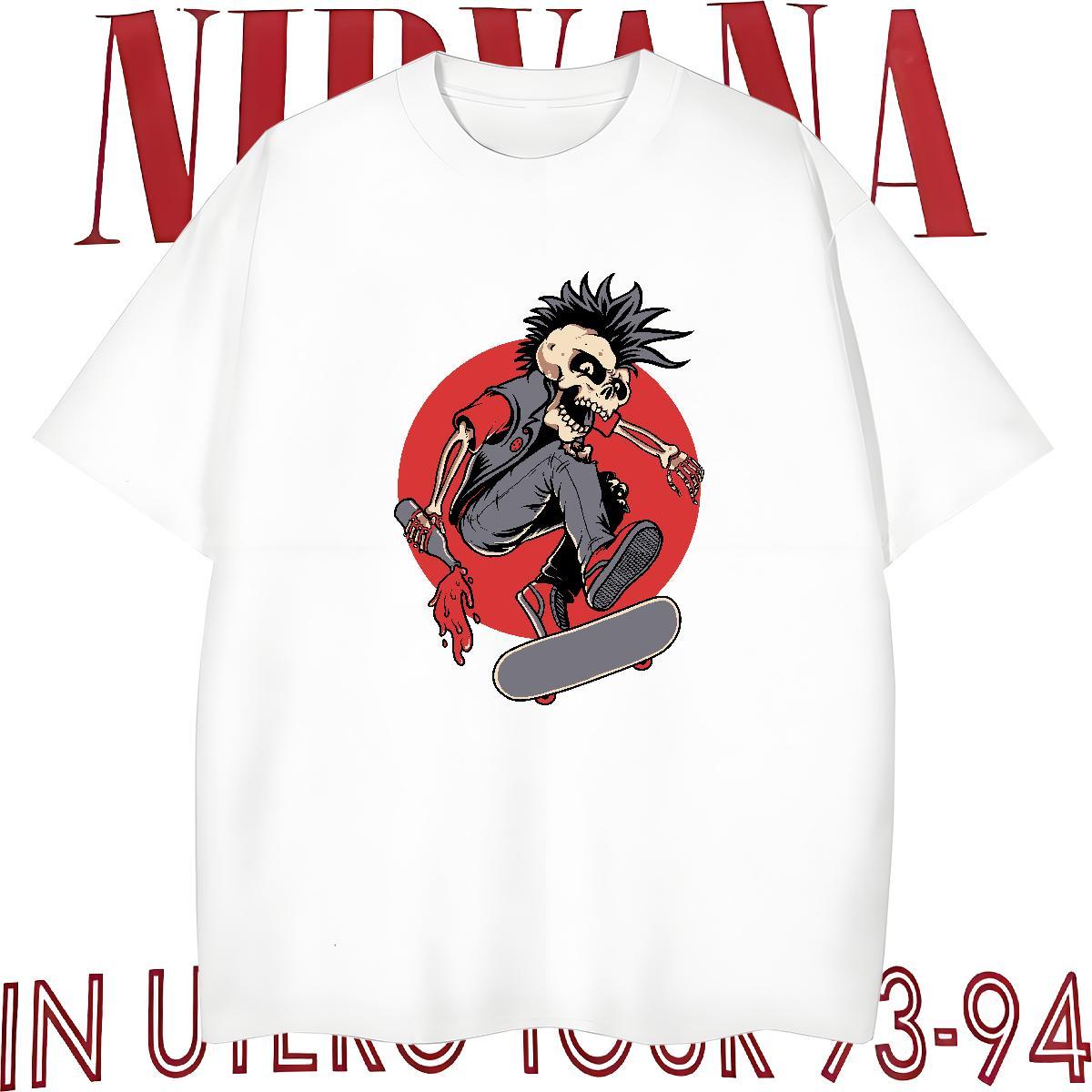 Loose T Shirts Men 230g 100% Cotton skull Spring Summer DIY Anime Breathable Soft Couples T Shirts Fashion Clothes