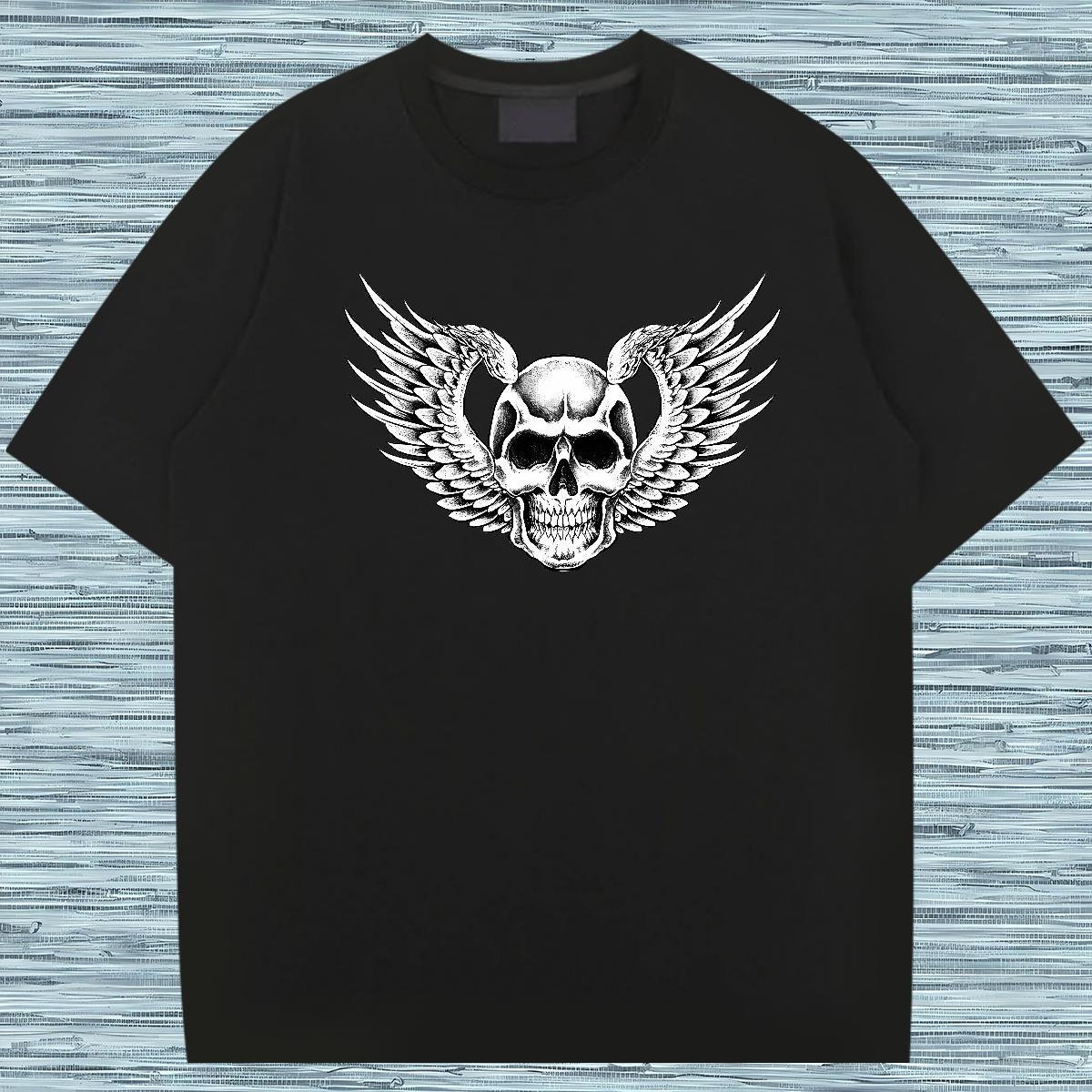 Soft T Shirt For Man 230g 100% Cotton skull Street wear Hip Hop Black Oversized O-Neck Short Sleeve Men Tees Fashion New Tops Tees