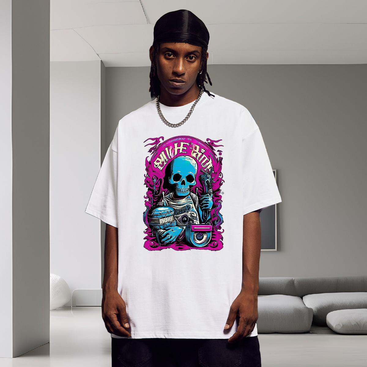 Comfortable Men T Shirts 230g Cotton skull Summer Casual Oversized Breathable Short Sleeve Couples T Shirts Wholesale Polos