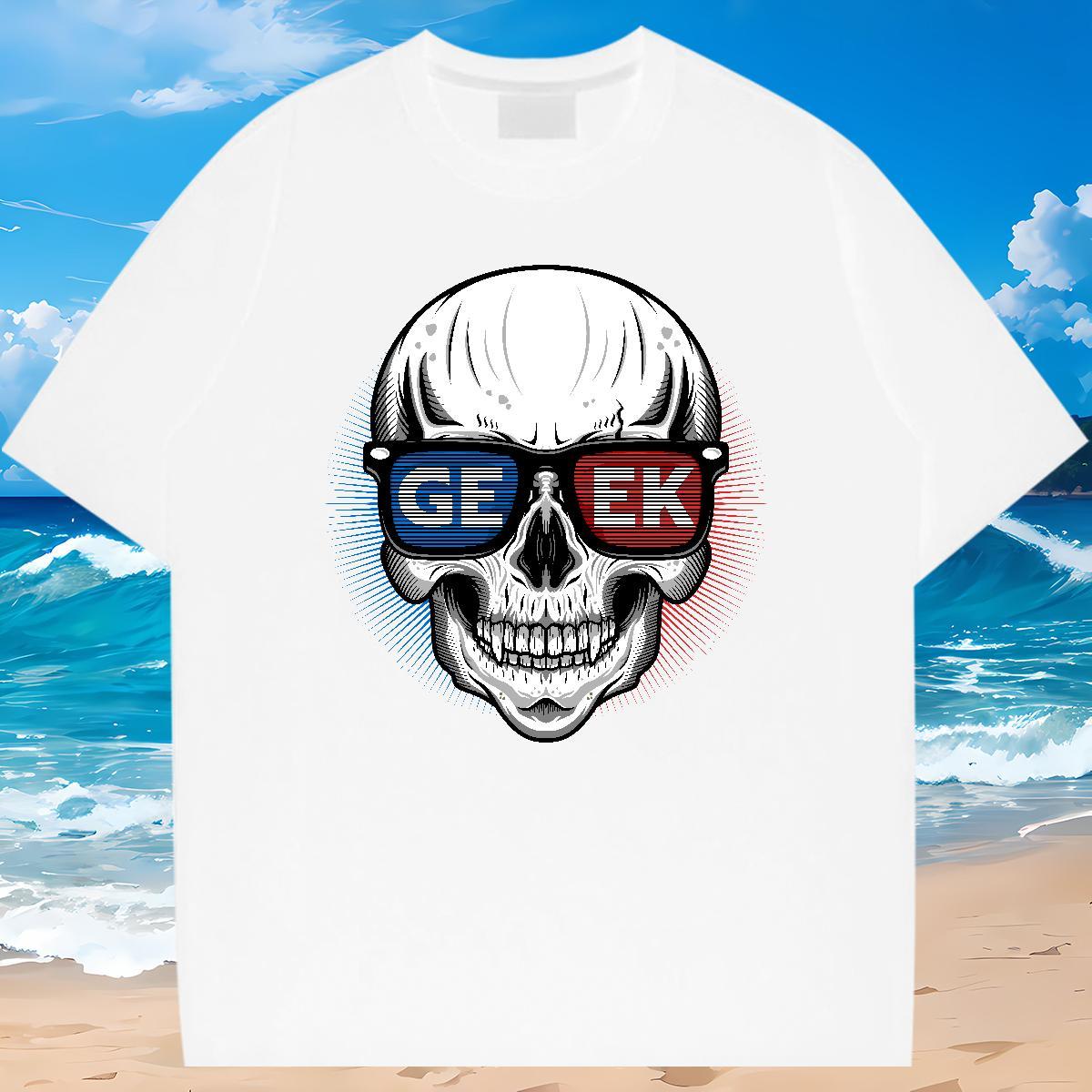 Free Shipping T shirt 230g 100% Cotton skull Street wear Hip Hop White Plus Size O-Neck Short Sleeve Tshirts 2024 Summer Clothes