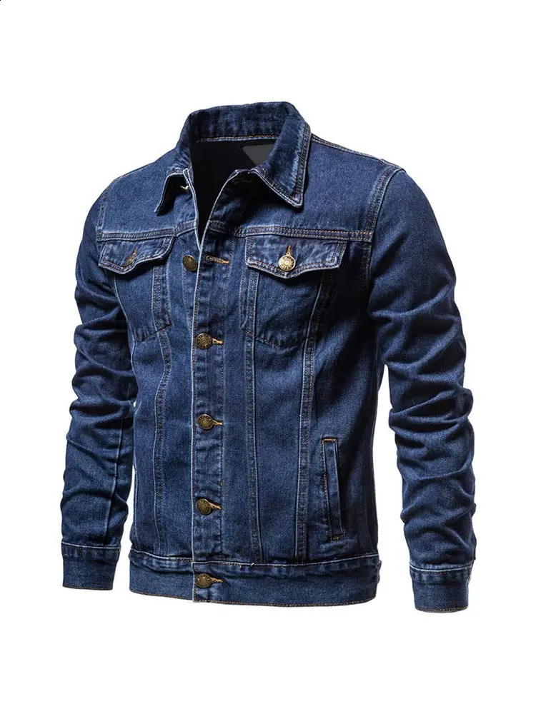 Mens solid collar denim jacket fashionable motorcycle long sleeved mens ultrathin cotton casual single chest 240824
