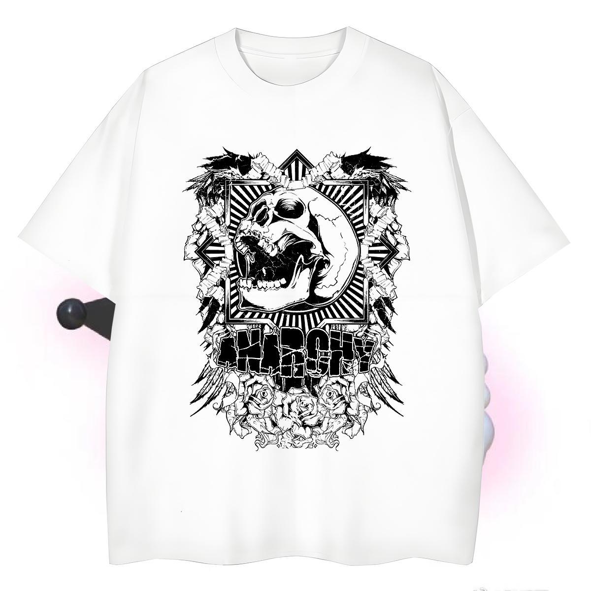 Unisex T Shirts Men 100% Cotton 230g skull High Street Hip Hop Custom Print Oversized Breathable Crew Neck Couples T Shirts New Designer Tops