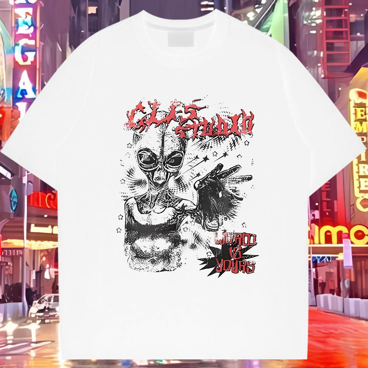 Cool T Shirts Men 230g 100% Cotton skull Anime Printing Street Skull Breathable Crew Neck Men Tshirts Designer Tees Shirts