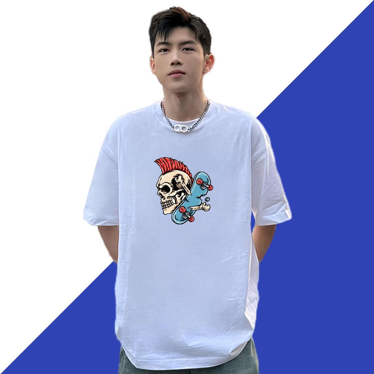 Wholesale T-Shirts for Men 230g Pure Cotton skull Summer Casual DIY Logo Oversized Breathable Men Tees New Designer Tee Shirt