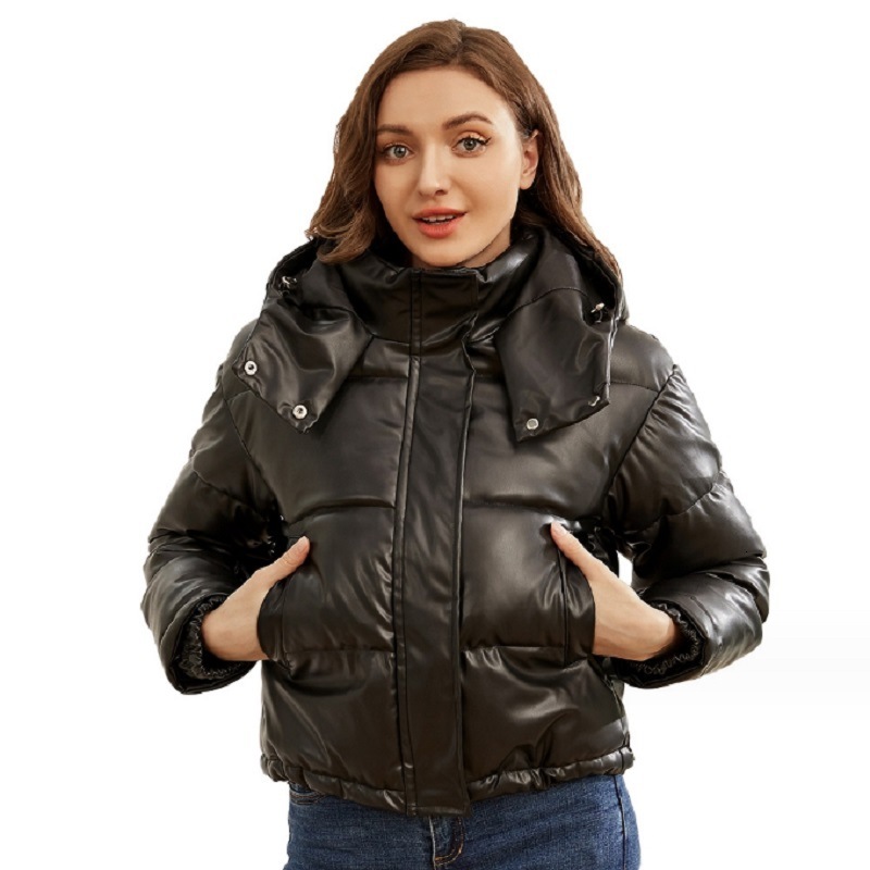 Autumn And Winter New Style Hooded Pu Jacket Womens Short Warm Bread Cotton Jacket Ins Womens Trend
