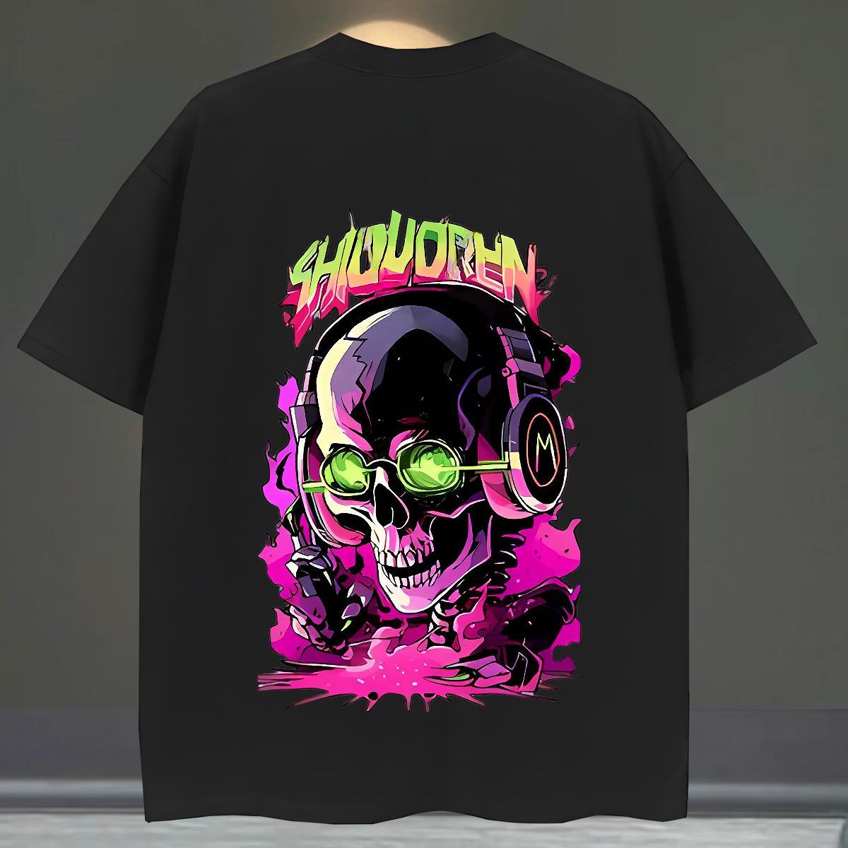 TOP Quality Man T Shirts 100% Cotton 230g skull Anime Printing Street Customized Print Breathable Crew Neck Men Clothes T-Shirt Classic Casual Tops Te