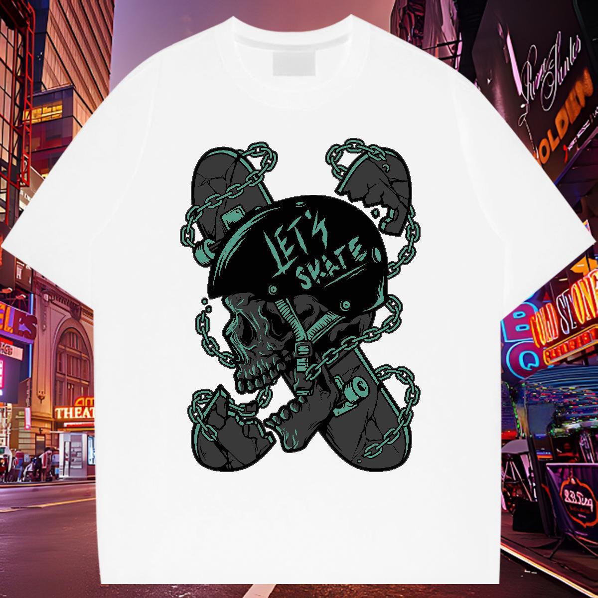 Cool T Shirt For Man 230g 100% Cotton skull Sports Casual Black Oversized Round Neck Short Sleeve Men Clothes T-Shirt Factory Direct Polos