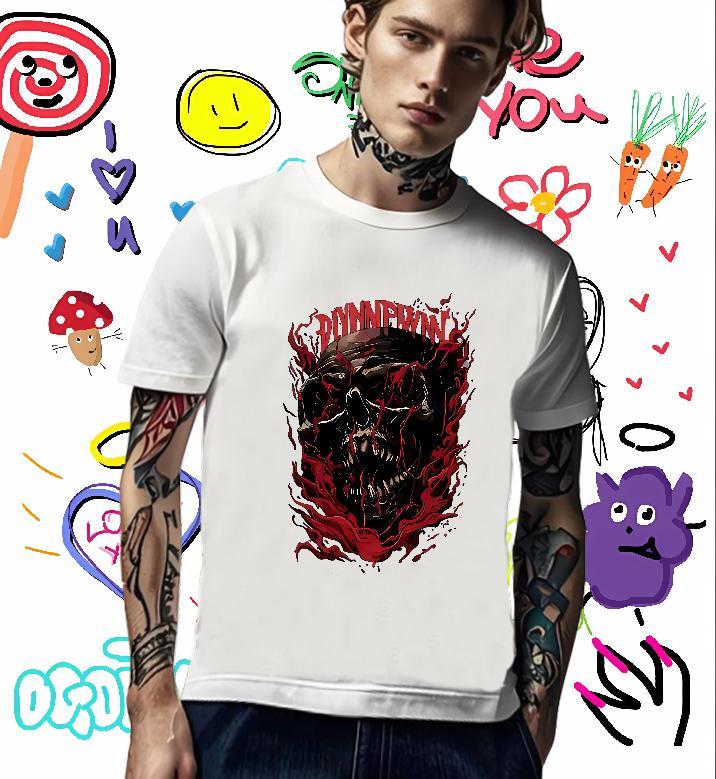 Loose Fit Men T Shirts 230g Pure Cotton skull Summer Casual Anime Breathable Crew Neck Tshirts 2024 Designer Tee Shirt
