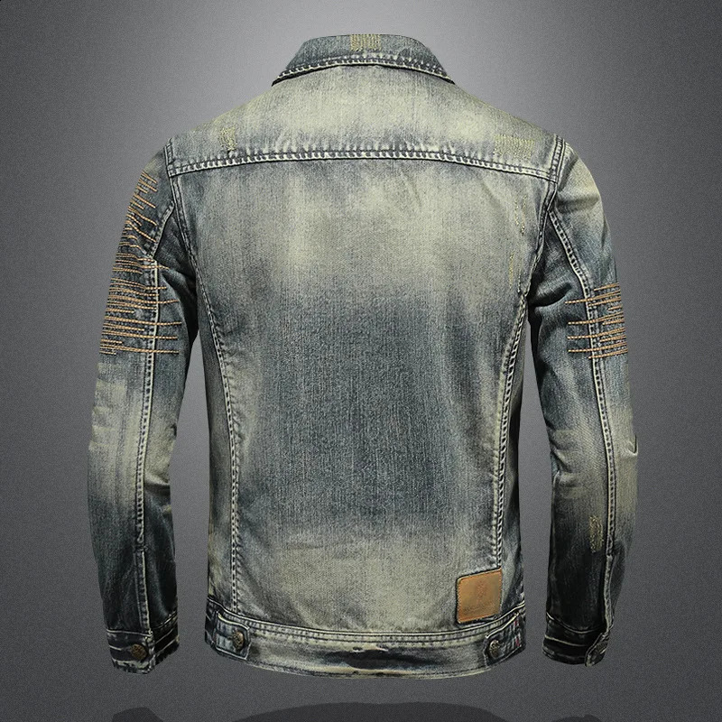 Mens autumn vintage collar denim jacket ultrathin suitable for largesized motorcycle jackets outerwear 240824