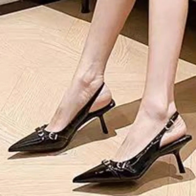 2024 Womens Summer Solid Color Sexy Dot Toe Sandals PU Leather Outdoor Leisure Comfortable Office Womens High Heels 240823