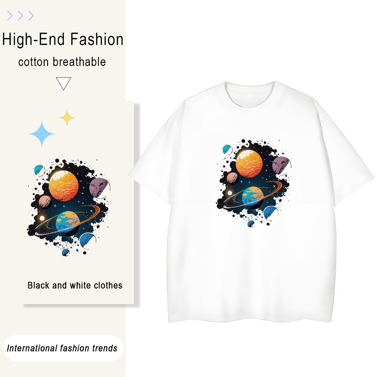 Designer Nice Lady T shirt 230g Pure Cotton planet Outdoor T-Shirts Round Neck Short Sleeve Black White Tees Shirts