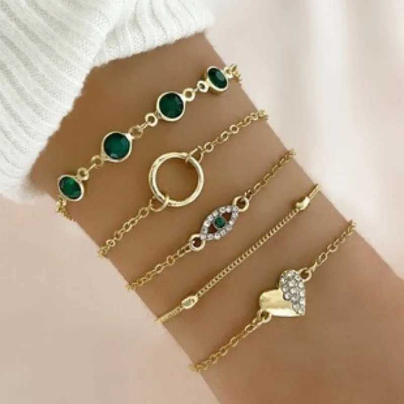 7 Simple Mtilayer Gold Green Water Diamond Bracelet Set Fahsion Serpentine Zircon Bracelet X241106