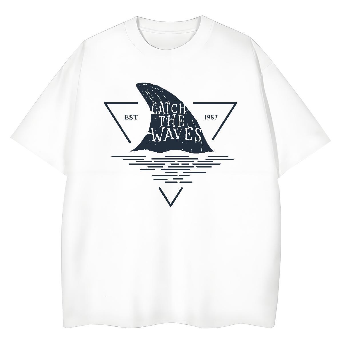 Loose fit Unisex Tshirts 230g 100% Cotton shark Daily Wear T Shirt For Woman Crew Neck Breathable Cartoon Anime Tees Shirts