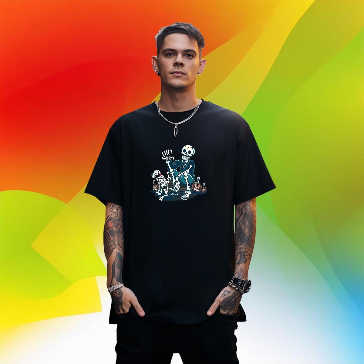 TOP Quality Mens T Shirts 230g Cotton skull Outdoor Black Oversized Breathable Short Sleeve Men Tops Tees Brand Polos