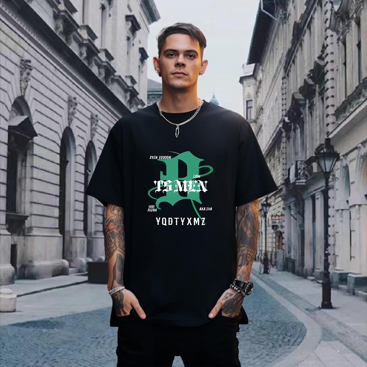 Soft T Shirts Men 230g 100% Cotton letter High Street Hip Hop Anime Crew Neck Men Tshirts Customized Tee Shirt