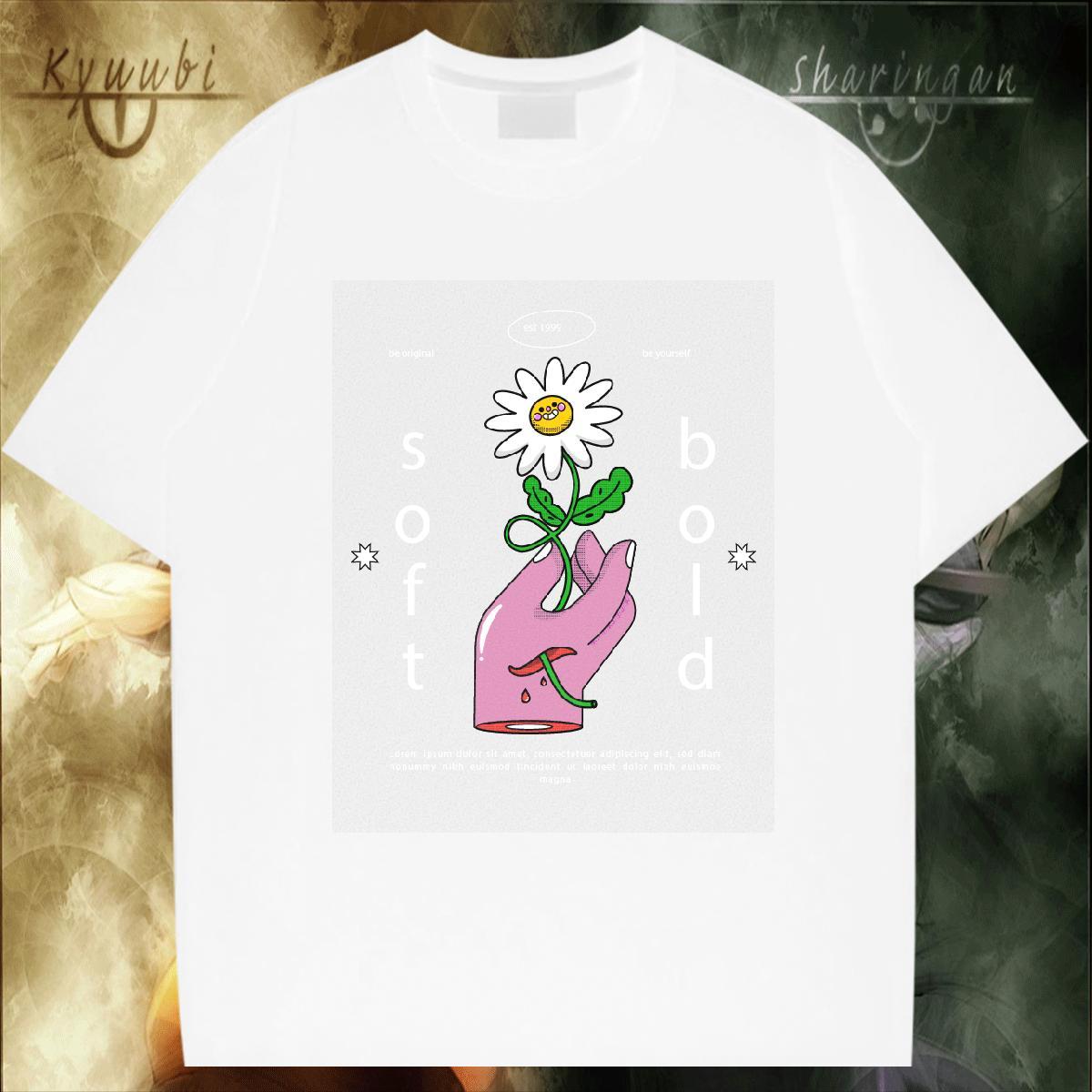 Brand T Shirts Men 230g Pure Cotton flower Spring Summer Plus Size Custom Breathable Short Sleeve Men Tshirts Casual New Tops