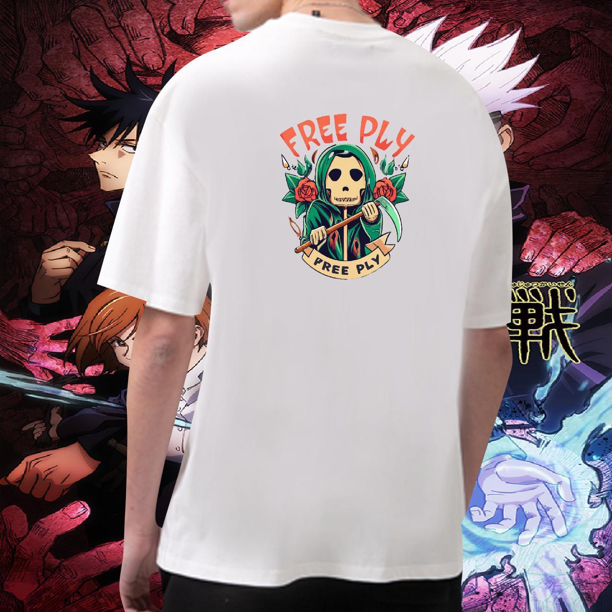 Cool T Shirts Men 230g 100% Cotton skull Anime Printing Street Custom Cartoon Breathable Short Sleeve Tshirts 2024 Summer Tops Shirt