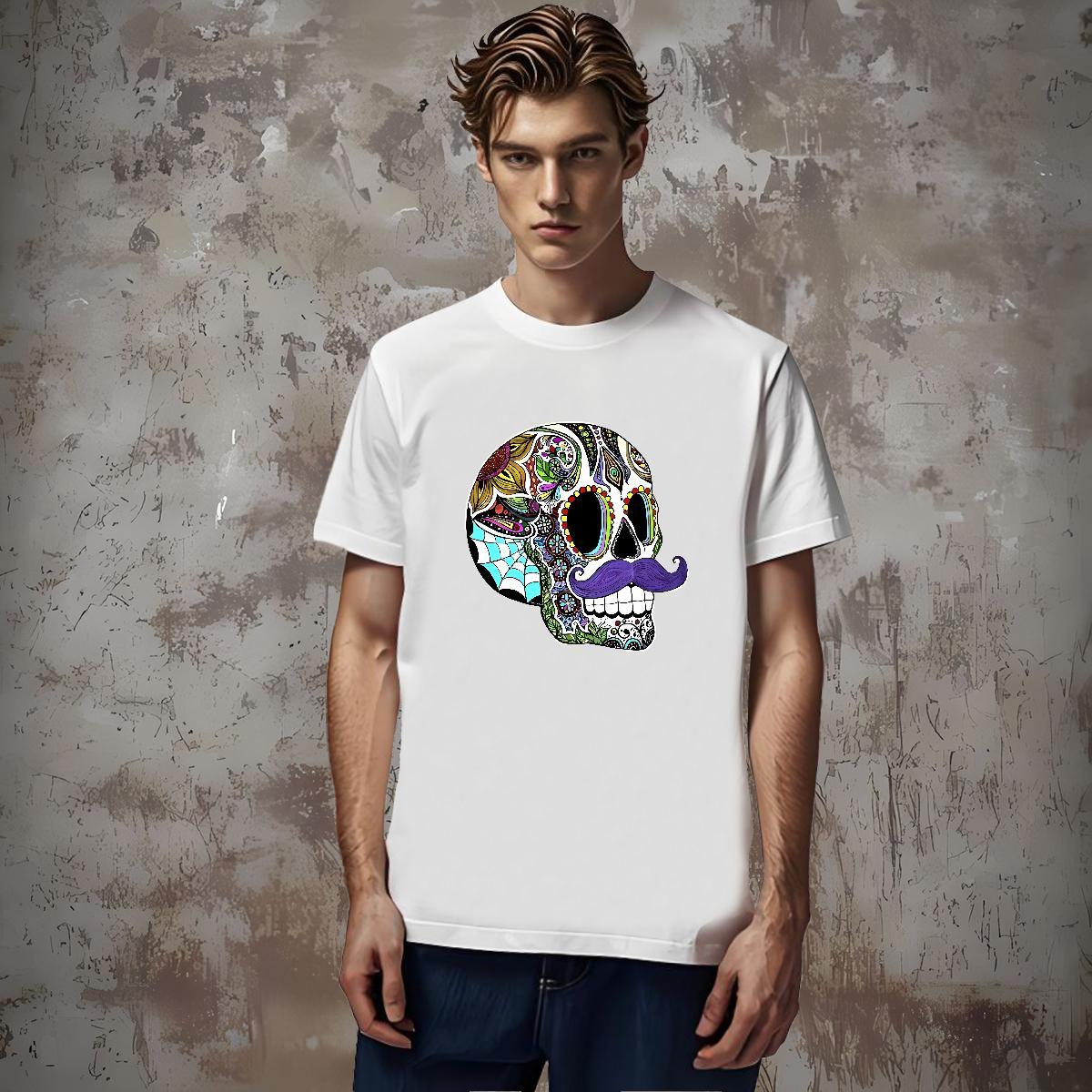 TOP Quality Men T Shirts 230g Cotton skull Anime Printing Street Black White Breathable Short Sleeve Men Tees 2024 DIY Clothings