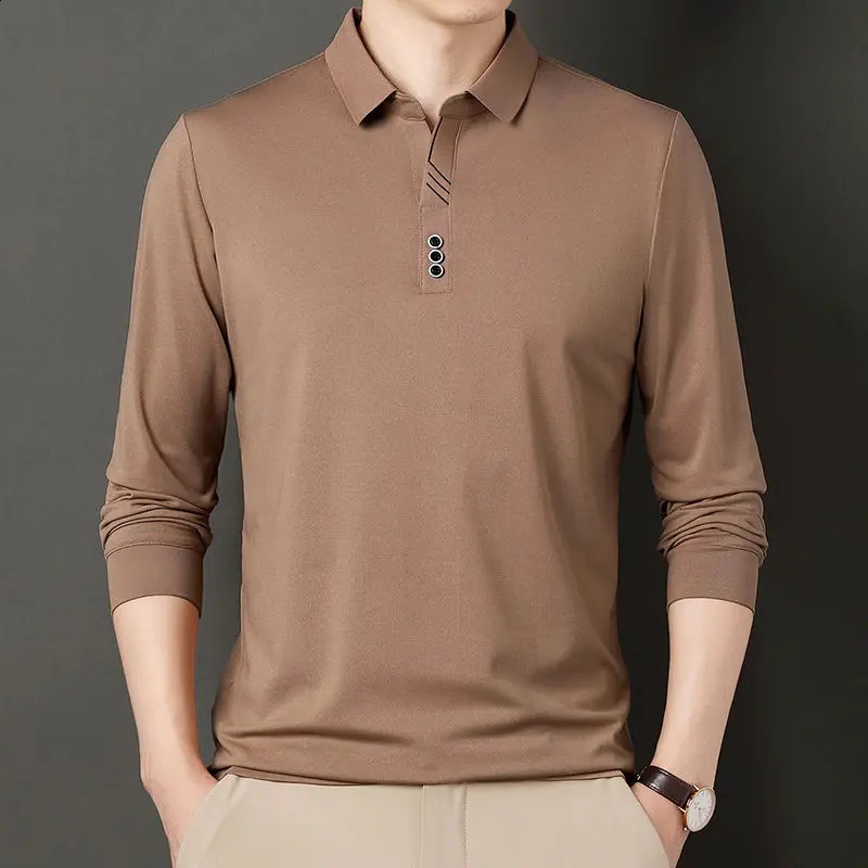 Spring Solid Color Turn-down Collar Long Sleeve Polo Shirts Man Loose Casual Formal Pullovers All-match Cotton Mens Clothing 240824