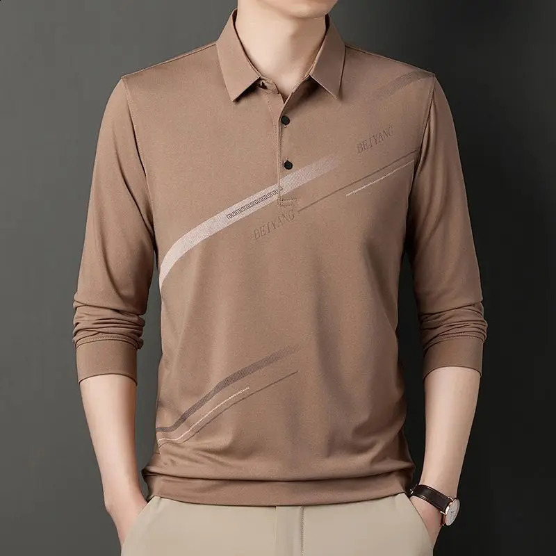 Smart Casual Men Long Sleeve Stripe Polo Shirts Streetwear Male Clothes Spring Autumn Thin Lapel Business Fashion Loose Tops 240824