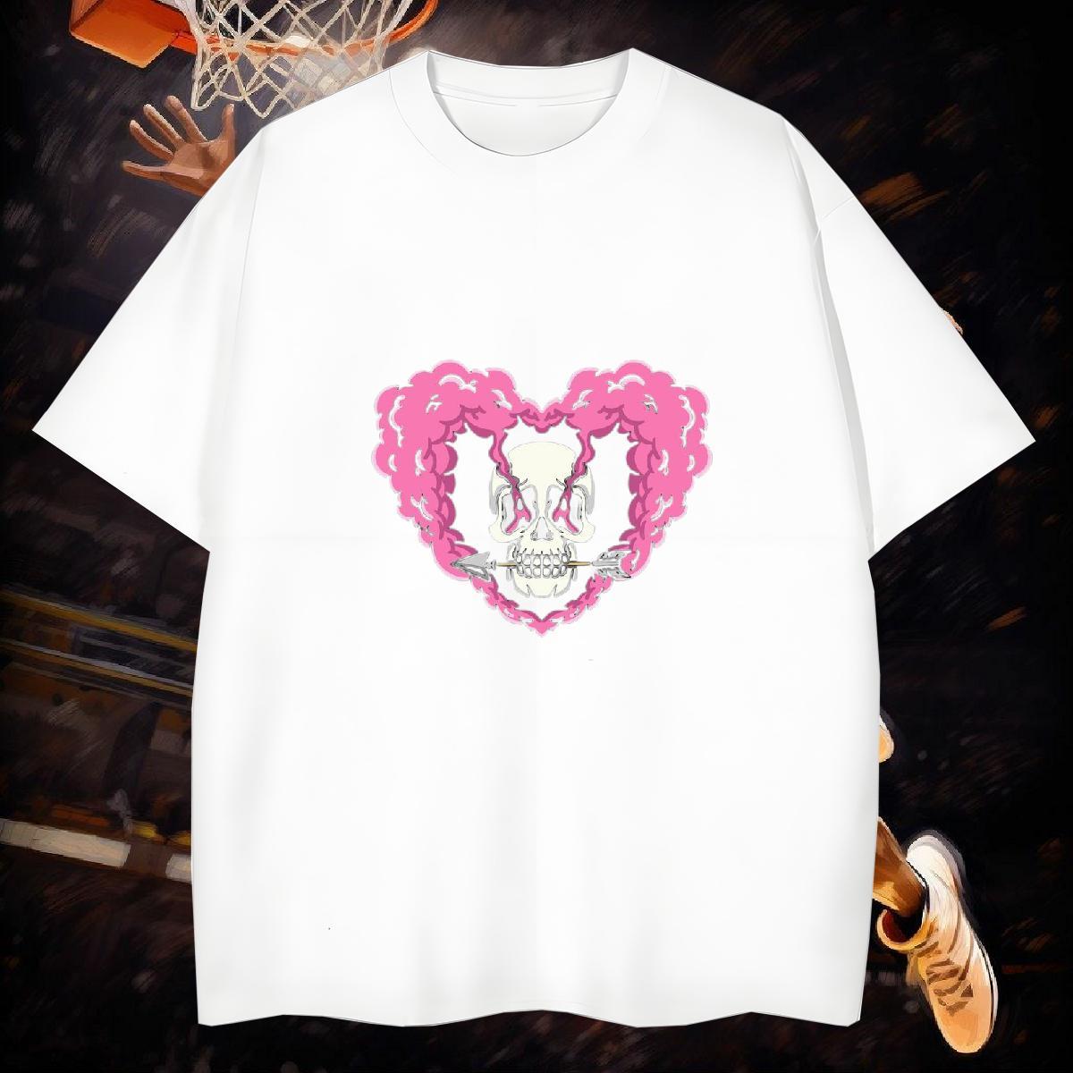 Loose T-Shirts for Men 100% Cotton 230g skull Hip Hop Street Customized Round Neck Short Sleeve Men Tees New Arrival Tee Shirt