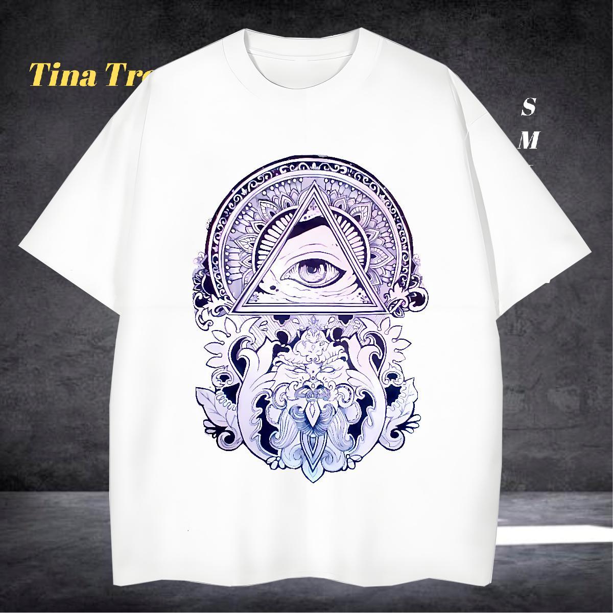 Soft T Shirt For Man 230g Cotton eye of the devil Casual White Plus Size Breathable Crew Neck Men Tops Tees Fashion Casual Clothings